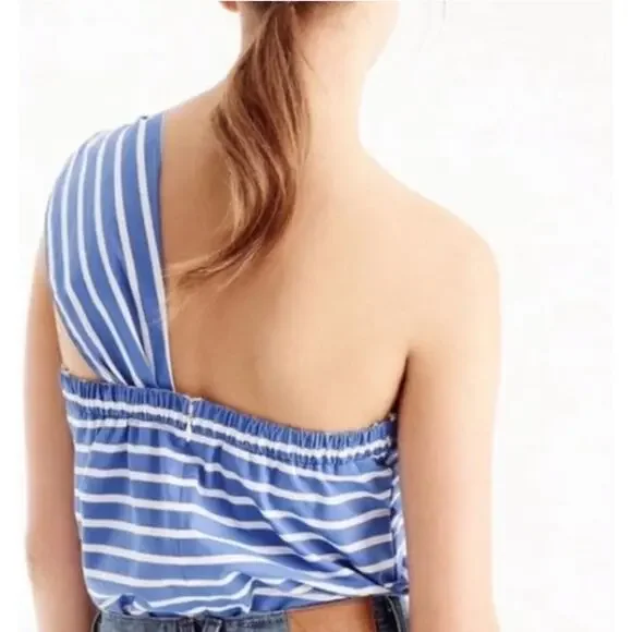 J. Crew One Shoulder Striped Top with Bow Size 10 - Picture 2 of 9